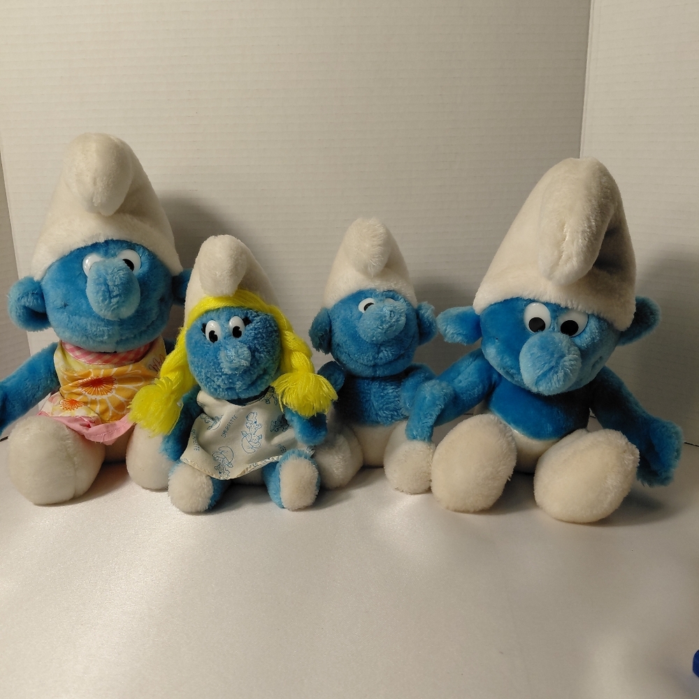 Blue Plush Smurf Family Set - Soft Blue and White Plush Toys